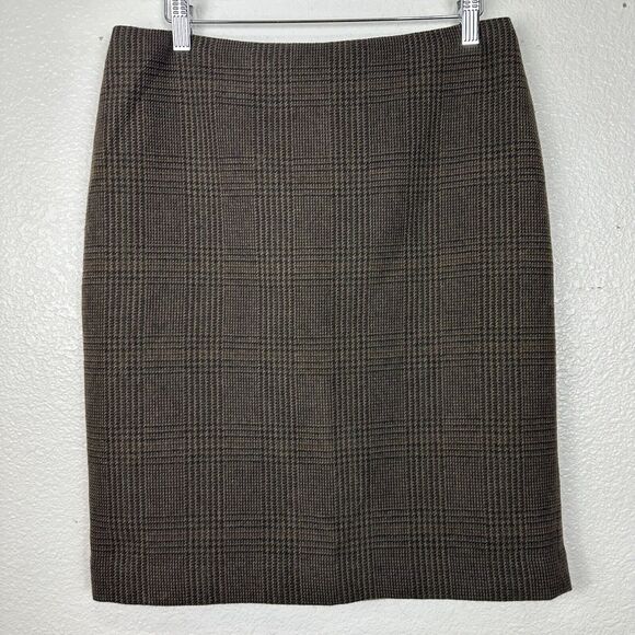 Ralph Lauren Purple Label Cashmere Skirt Women Size 6 Brown Glen Plaid Vintage